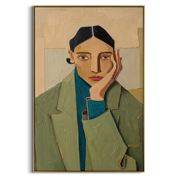 "SILENT MUSE" – 3D Sculptural Heavy Impasto Modern Portrait | Nordic Sage Style Healing Figurative Wall Art #PE497