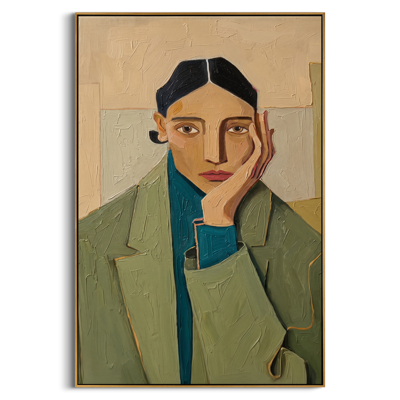 "SILENT MUSE" – 3D Sculptural Heavy Impasto Modern Portrait | Nordic Sage Style Healing Figurative Wall Art #PE497