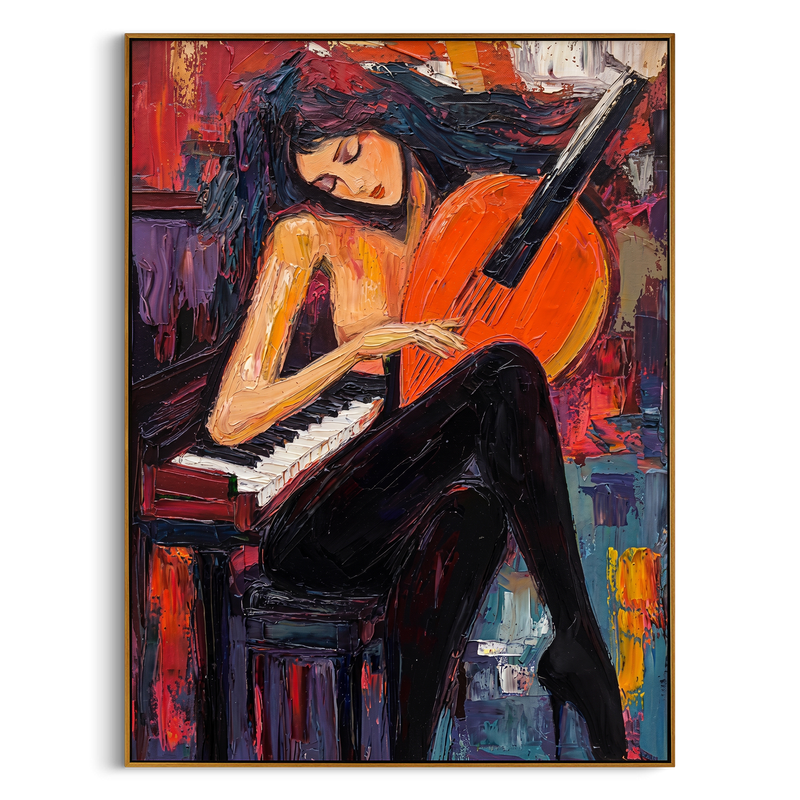 "MELODIC PASSION" – 3D Sculptural Heavy Impasto Musical Figural | Modern Vibrant Style Soul- Stirring Expressionist Wall Art #PE496