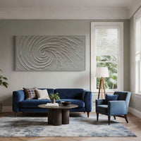"Ivory Geometric Flow" is a 100% hand-painted geometric abstract created with professional oil and acrylic paints on high-quality canvas. Its white palette and visible textured strokes give every piece authentic handmade variation and tactile depth.