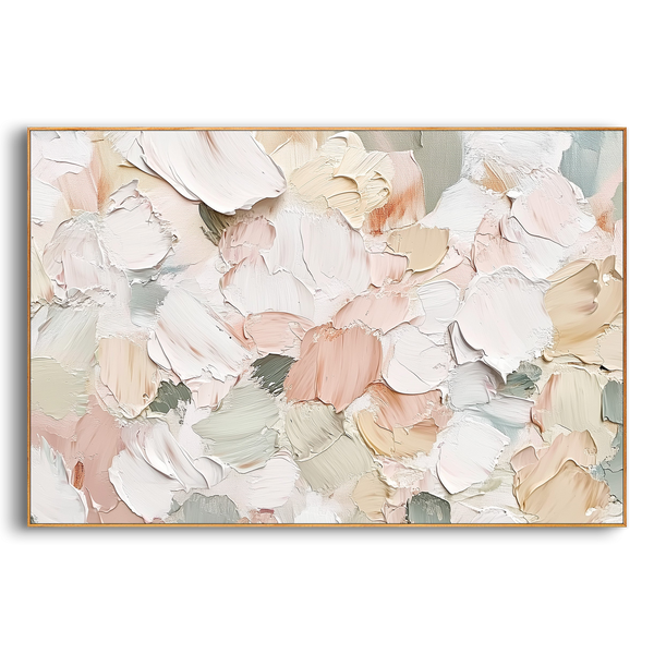 "Velvet Petals" – Modern Creamy Pastel Impasto Abstract | Morandi Palette Textured Bedroom Wall Art #PT 157