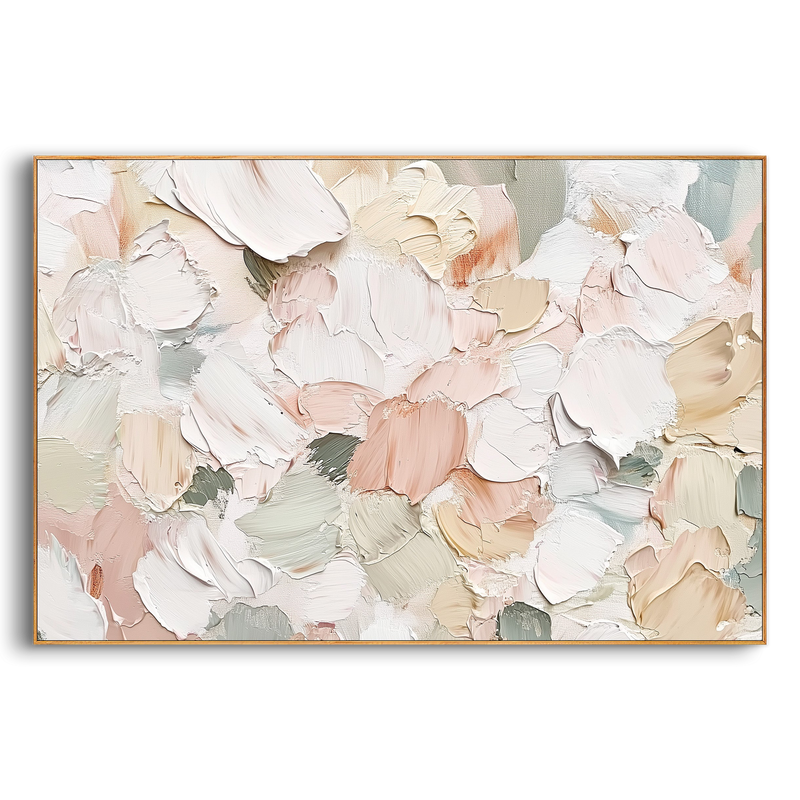 "Velvet Petals" – Modern Creamy Pastel Impasto Abstract | Morandi Palette Textured Bedroom Wall Art #PT 157