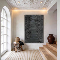 "Midnight Subtle Passage" is a 100% hand-painted minimalist abstract created with professional oil and acrylic paints on high-quality canvas. Its black palette and visible textured strokes give every piece authentic handmade variation and tactile depth.