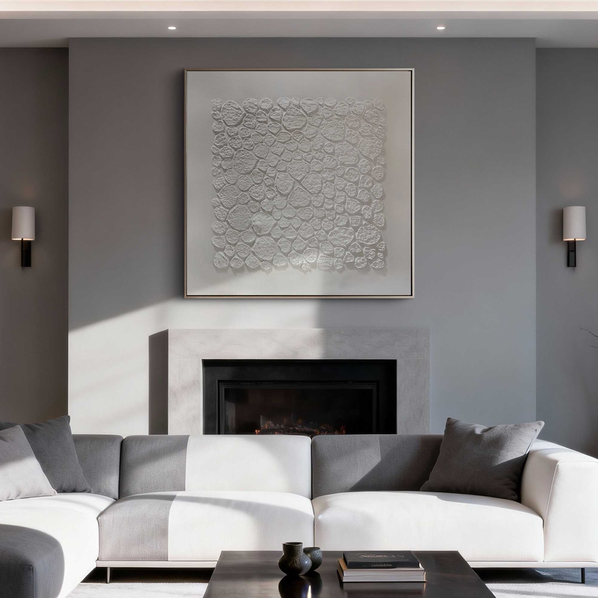 "The Echo of Oneness" – Minimalist White Heavy Impasto | 3D Hand-Sculpted Organic Relief | Luxury Wabi-Sabi Statement Wall Decor #WS 231