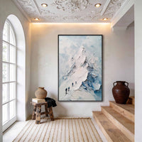 "Azure Quiet Forest" is a 100% hand-painted landscape painting created with professional oil and acrylic paints on high-quality canvas. Its blue & white palette and visible textured strokes give every piece authentic handmade variation and tactile depth.
