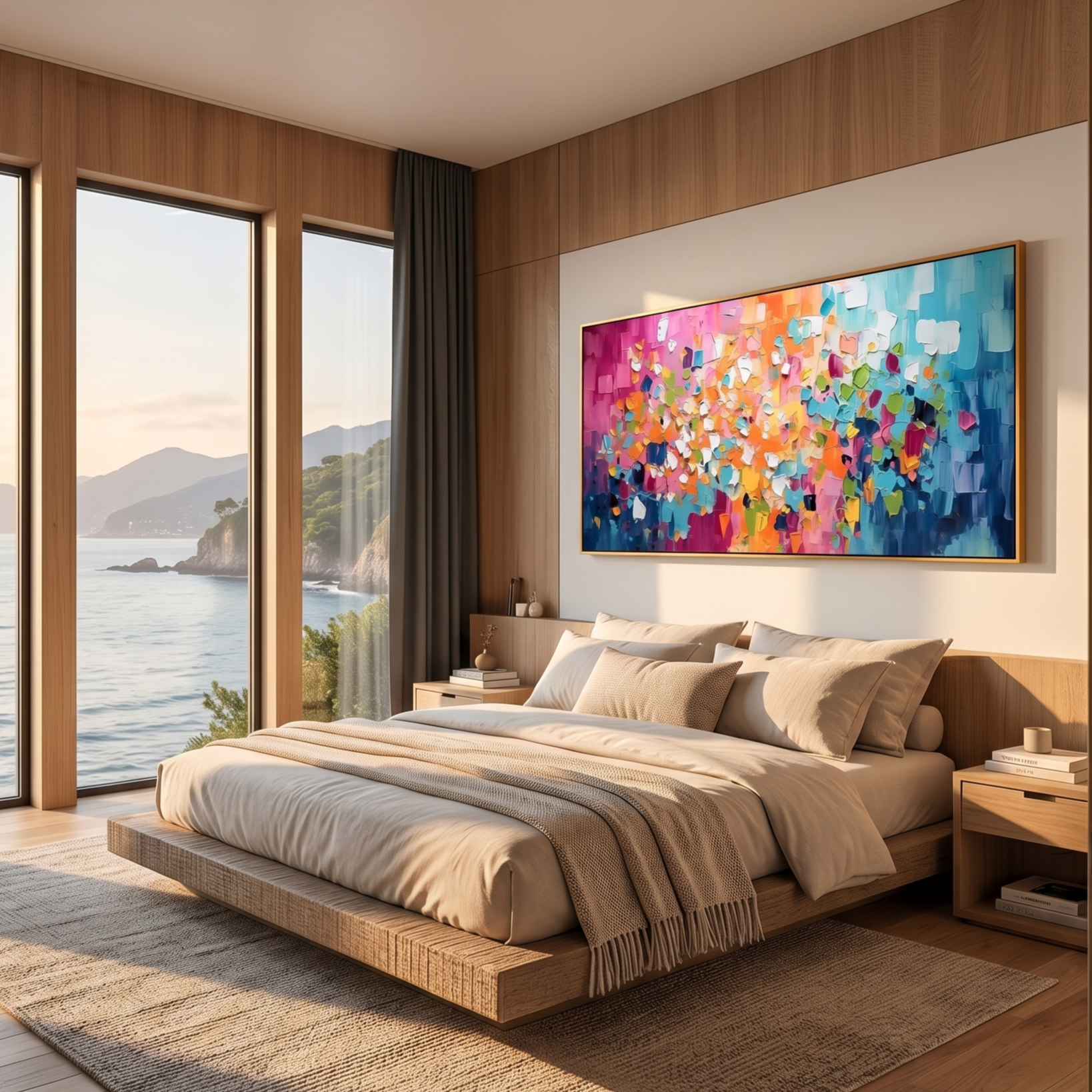 "Rainbow Rhythm" – Mosaic Block Impasto Abstract Oil Painting | Panoramic Vibrant Dopamine Wall Art#PT 494