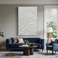 "Ivory Muted Space" is a 100% hand-painted minimalist abstract created with professional oil and acrylic paints on high-quality canvas. Its white palette and visible textured strokes give every piece authentic handmade variation and tactile depth.