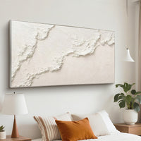 "Ivory Shoreline Light" is a 100% hand-painted seascape created with professional oil and acrylic paints on high-quality canvas. Its white palette and visible textured strokes give every piece authentic handmade variation and tactile depth.
