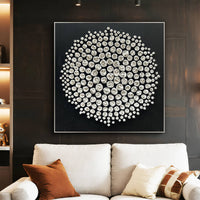 "Monochrome Constellation" is a 100% hand-painted geometric abstract created with professional oil and acrylic paints on high-quality canvas. Its black & white palette and visible textured strokes give every piece authentic handmade variation and tactile depth.