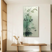 "Green Vertical Landscape" - Modern Wabi-Sabi Landscape Painting | Sage Green Panoramic Canvas Art | Luxury Horizontal Wall Art #WS 030