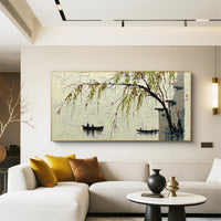 "Green Landscape Panorama" - Modern Wabi-Sabi Landscape Painting | Green Panoramic Canvas Art | Luxury Horizontal Wall Art #WS 032