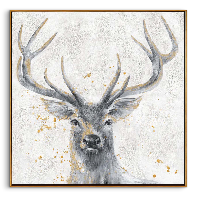 "The Gilded Guardian" – Modern Heavy Impasto Deer Portrait | Luxury 3D Crackle Texture Wall Art | Elegant Gold Foil Painting #AN135