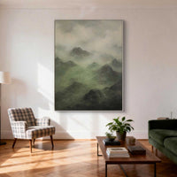 "Verdant Valley Light" is a 100% hand-painted landscape painting created with professional oil and acrylic paints on high-quality canvas. Its green palette and visible textured strokes give every piece authentic handmade variation and tactile depth.