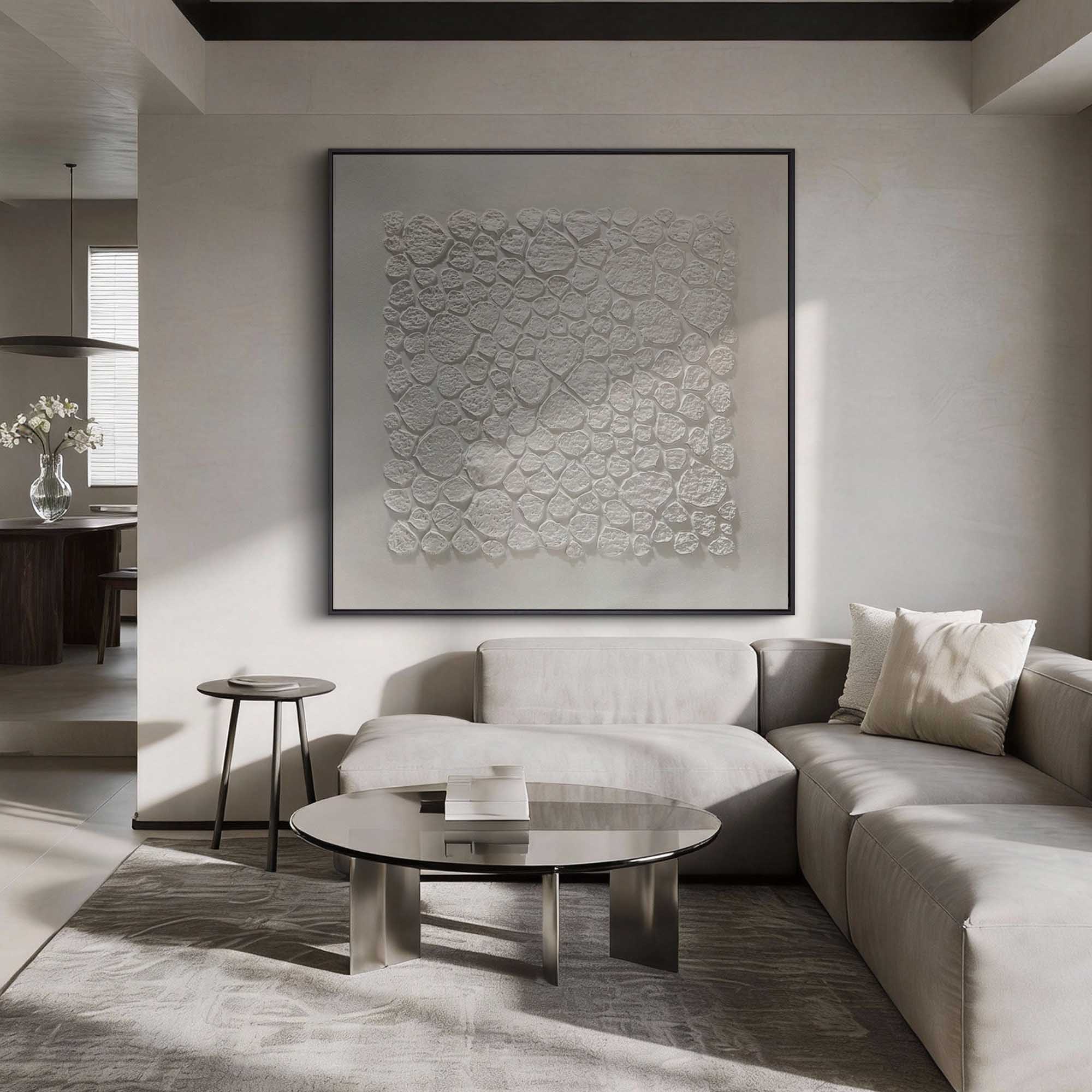 "The Echo of Oneness" – Minimalist White Heavy Impasto | 3D Hand-Sculpted Organic Relief | Luxury Wabi-Sabi Statement Wall Decor #WS 231