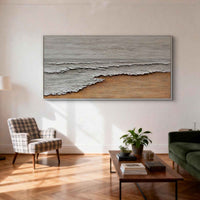 "Earthen Seaside Drift" is a 100% hand-painted seascape created with professional oil and acrylic paints on high-quality canvas. Its brown & grey palette and visible textured strokes give every piece authentic handmade variation and tactile depth.