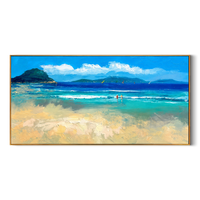 "Sunny Tropical Bay Shoreline" - Modern Heavy Impasto Impressionist Seascape | 3D Turquoise Lagoon & Warm Sand Palette Knife Painting | Luxury Horizontal Wall Art #PT 579