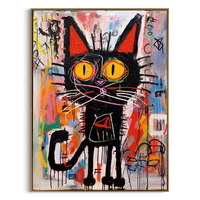 "Neon Street Cat" – Textured Abstract Graffiti Canvas | Vibrant Multicolor & Black Cat Expressionist Artwork | Urban Contemporary Wall Decor #AN 149