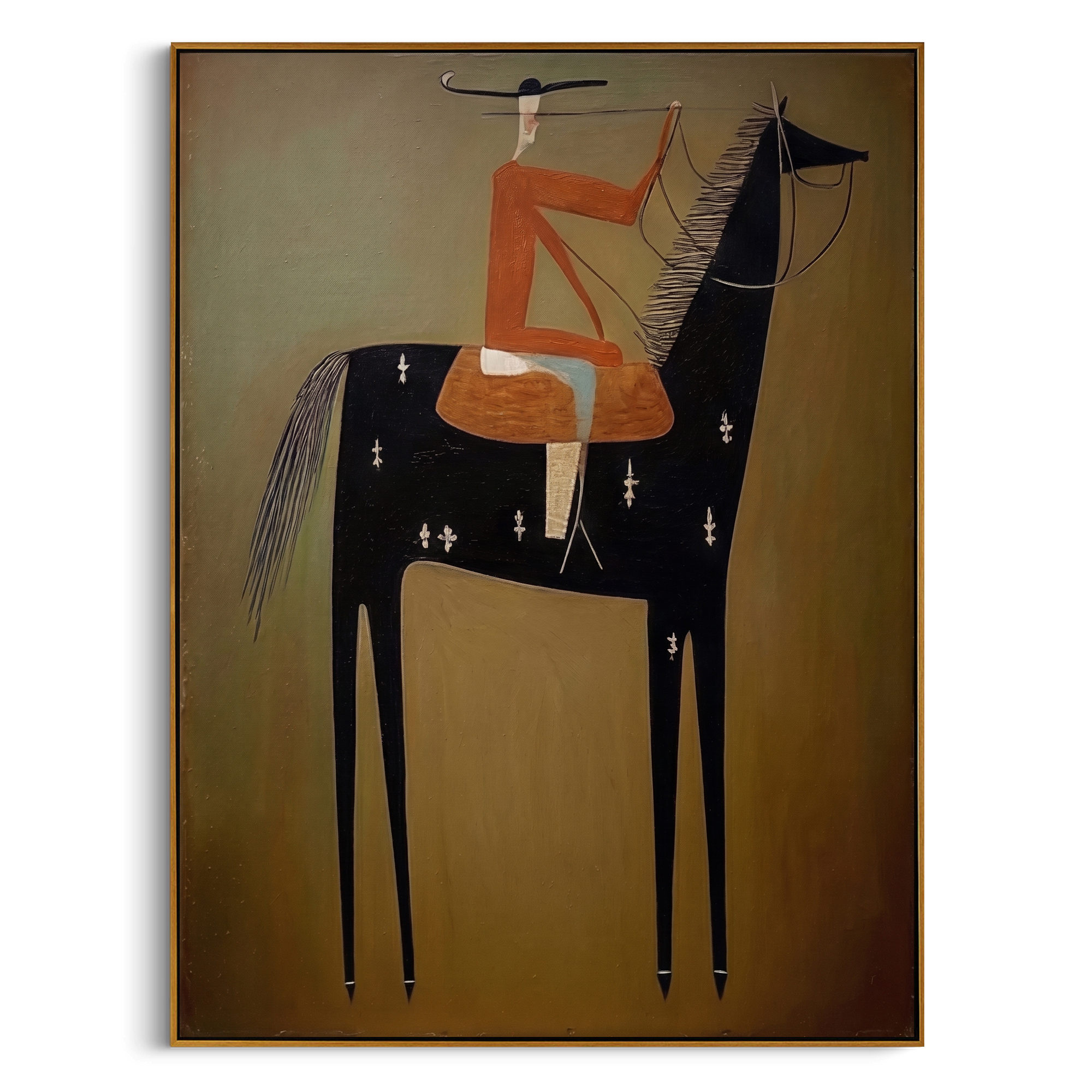 "The Stylized Rider" – Modern Minimalist Impasto Equestrian Art | 3D Terracotta & Olive Palette Knife Painting | Luxury Vertical Wall Art #AB 498