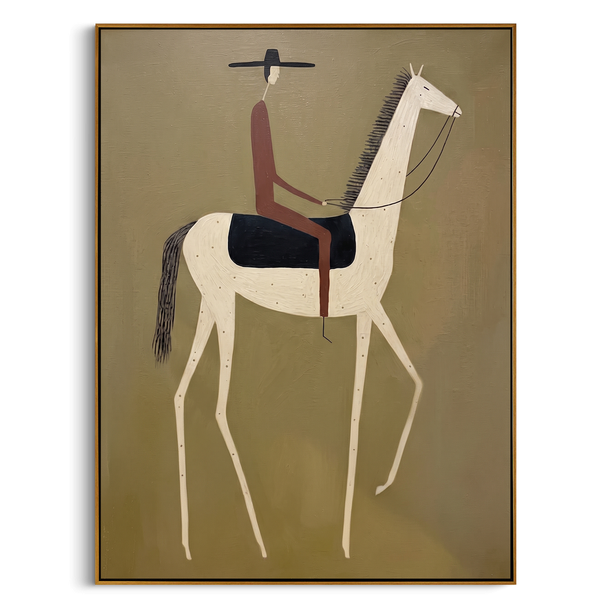 "Minimal Wandering Cowboy" – Modern Heavy Impasto Western Figurative | 3D Olive Sage & Russet Brown Palette Knife Painting | Luxury Vertical Wall Art #AB 508