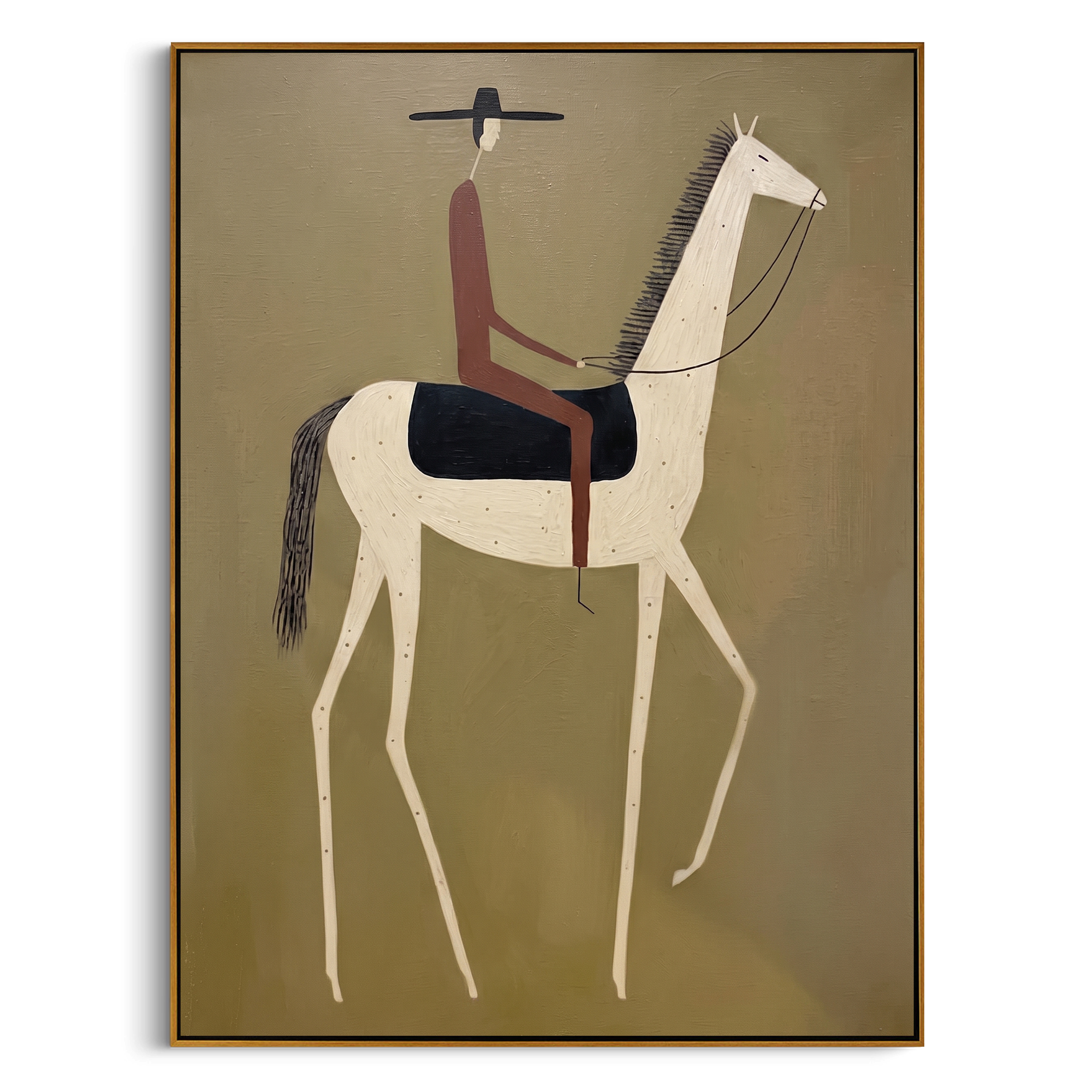 "Minimal Wandering Cowboy" – Modern Heavy Impasto Western Figurative | 3D Olive Sage & Russet Brown Palette Knife Painting | Luxury Vertical Wall Art #AB 508
