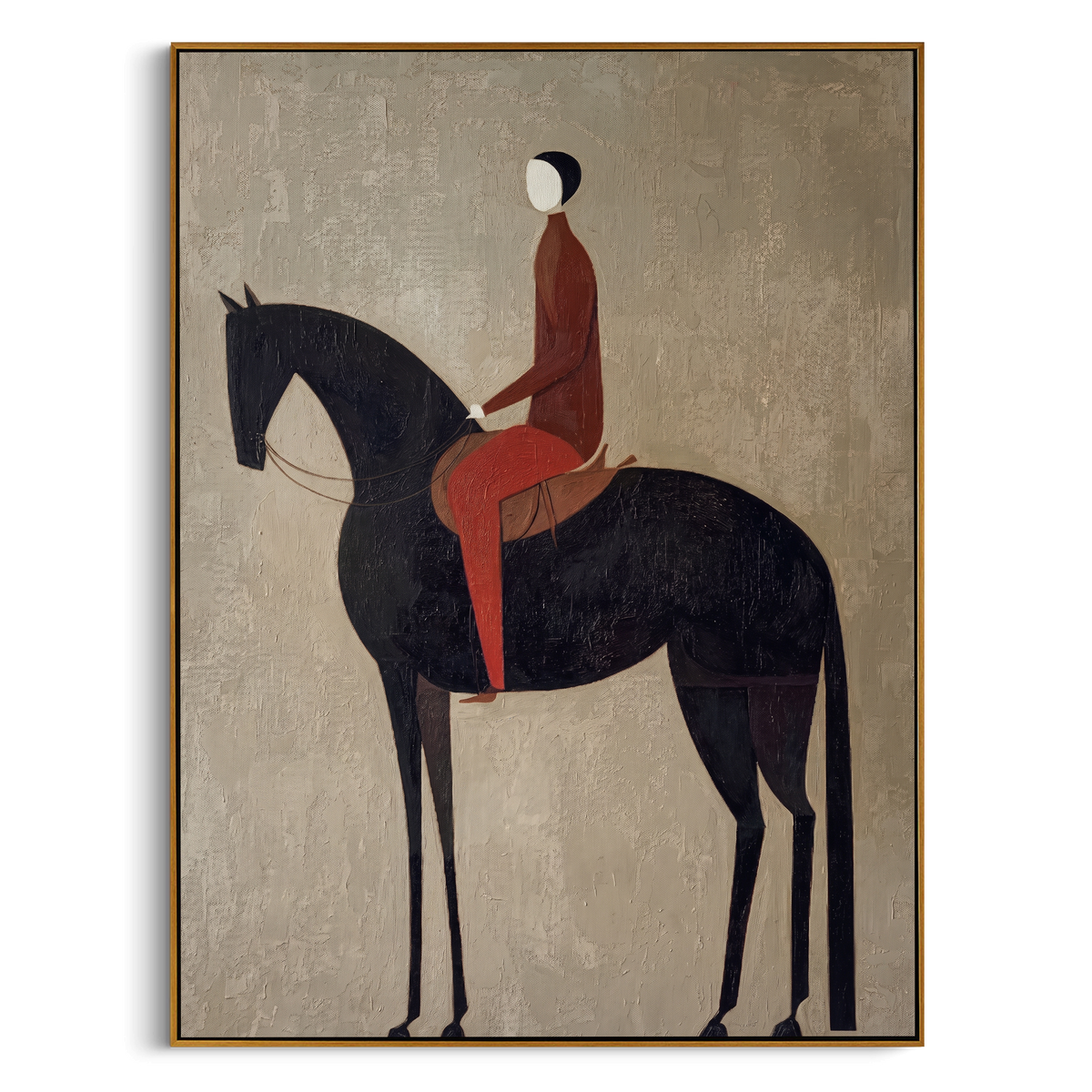 Minimalist Crimson Equestrian" – Modern Heavy Impasto Figurative Art | 3D Ash Grey & Burgundy Palette Knife Painting | Luxury Vertical Wall Art #AB 509
