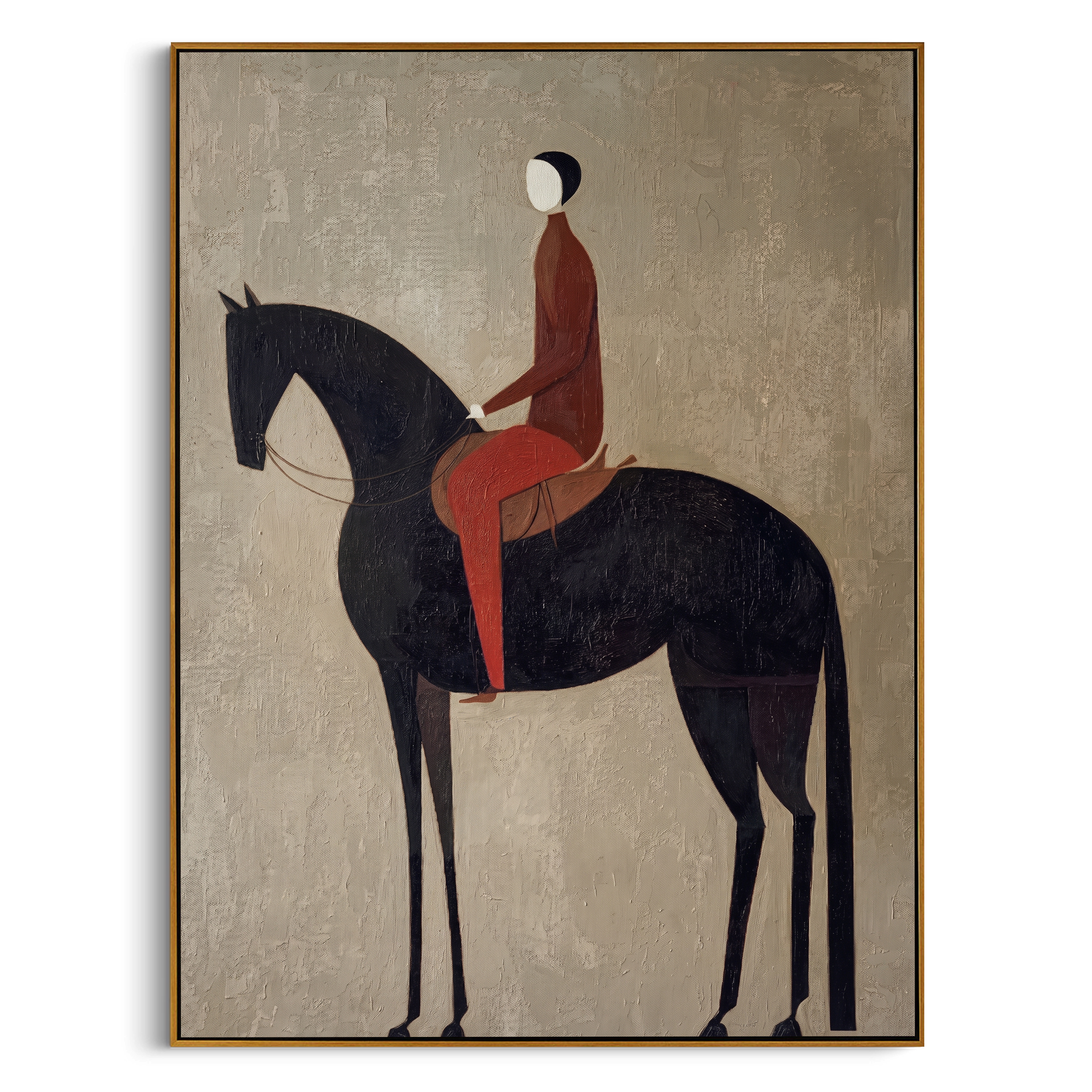 Minimalist Crimson Equestrian" – Modern Heavy Impasto Figurative Art | 3D Ash Grey & Burgundy Palette Knife Painting | Luxury Vertical Wall Art #AB 509