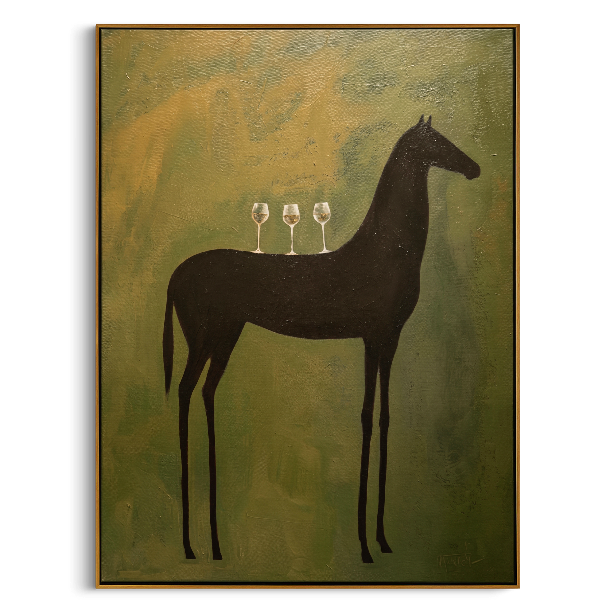 "The Horse’s Toast" – Modern Heavy Impasto Abstract Figurative Art | 3D Olive & Noir Palette Knife Painting | Luxury Vertical Wall Art #AN 150