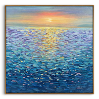 "Golden Ripples" – Impressionist Sunset Seascape Impasto Painting | Modern Healing Style Blue Ocean Wall Art#BE037