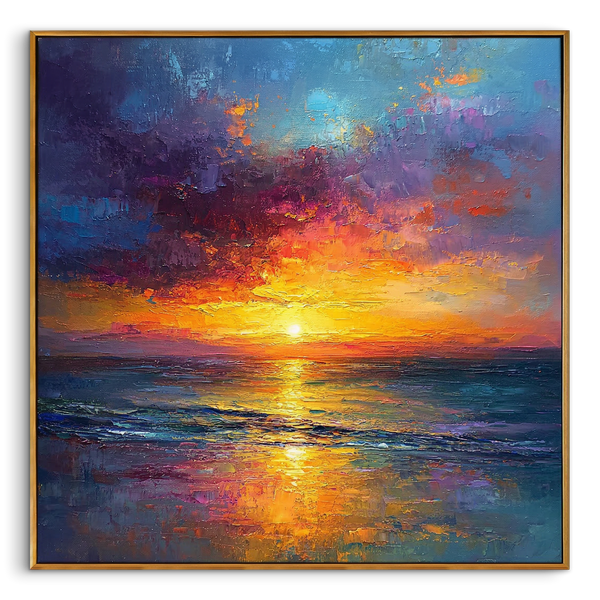 "Eternal Radiance" – Modern Impressionist Sunset Seascape Impasto Painting | Luxury Bold Statement Wall Art#BE038
