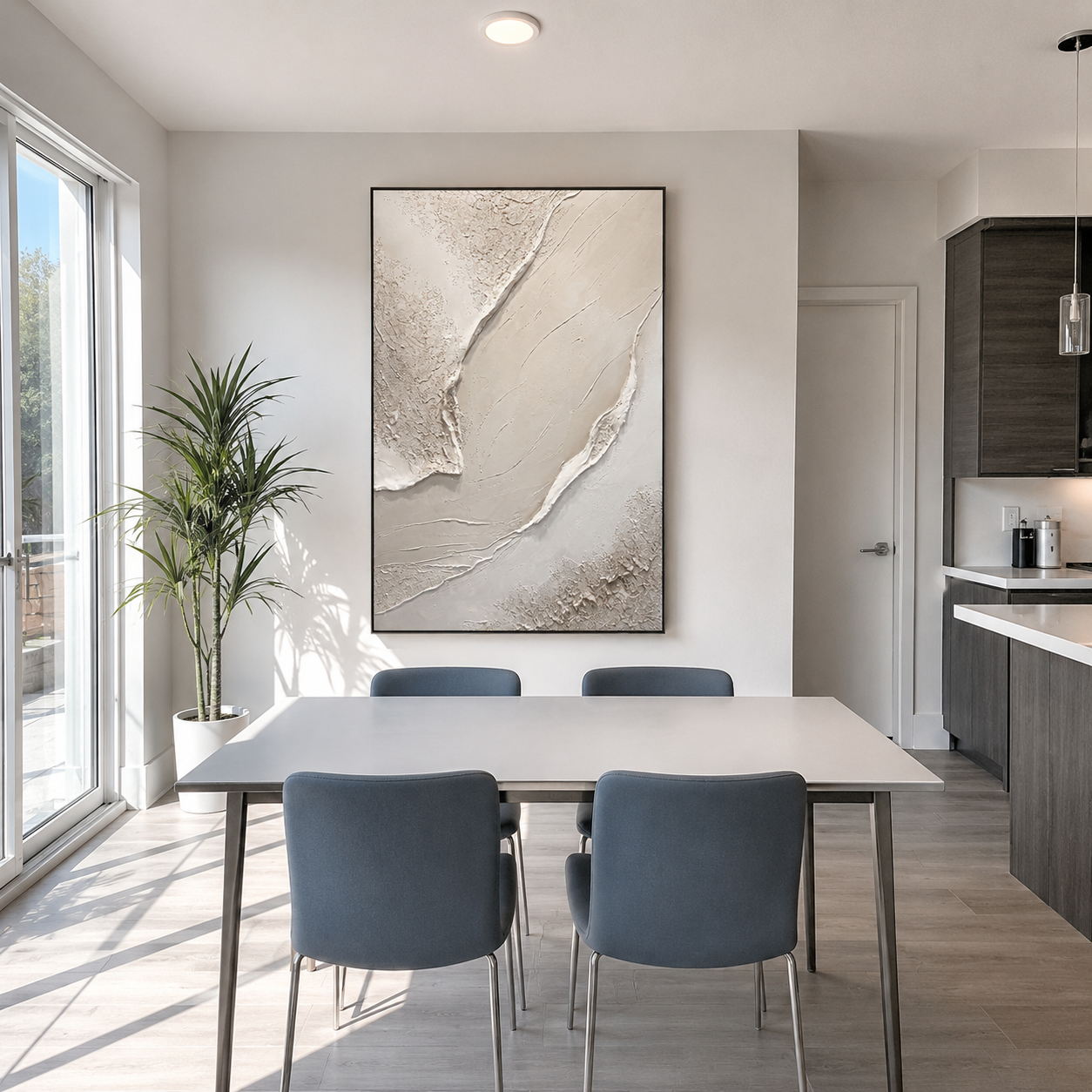 "Neutral Textured Ocean Wave Relief" – Modern Heavy Impasto Minimal Abstract Sculpture | 3D Ivory Cream & Warm Beige Palette Knife Painting | Luxury Vertical Wall Art #PT 570