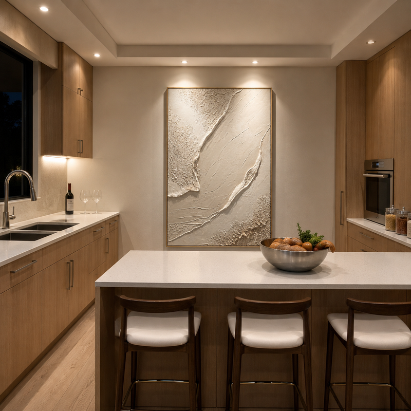 "Neutral Textured Ocean Wave Relief" – Modern Heavy Impasto Minimal Abstract Sculpture | 3D Ivory Cream & Warm Beige Palette Knife Painting | Luxury Vertical Wall Art #PT 570
