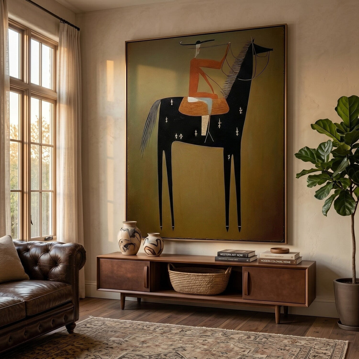 "Equestrian Reverie" - Modern Heavy Impasto Western Animal Artwork | Black & Golden Palette Knife Painting | Luxury Vertical Wall Art #PT 2657
