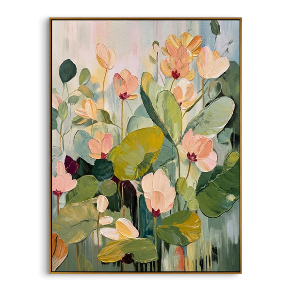 "Ethereal Growth" – Sage Green Impasto Floral Oil Painting | Modern Cream Style Textured Wall Art #FL293