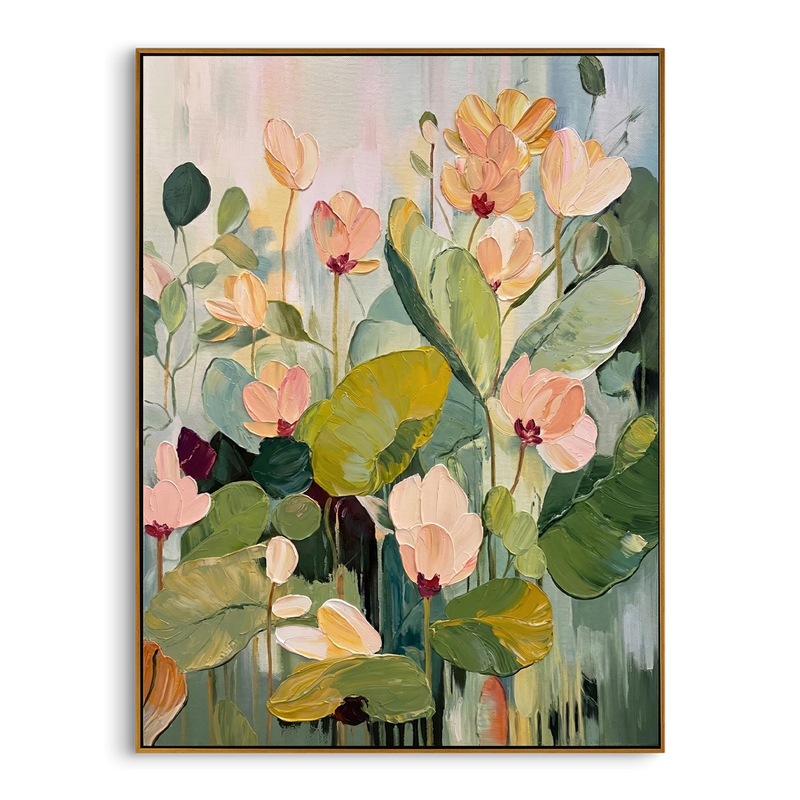 "Ethereal Growth" – Sage Green Impasto Floral Oil Painting | Modern Cream Style Textured Wall Art #FL293