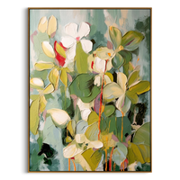 "Creamy Petals" – Sage Green Impasto Floral Oil Painting | Modern Minimalist Textured Bedroom Wall Art#FL312