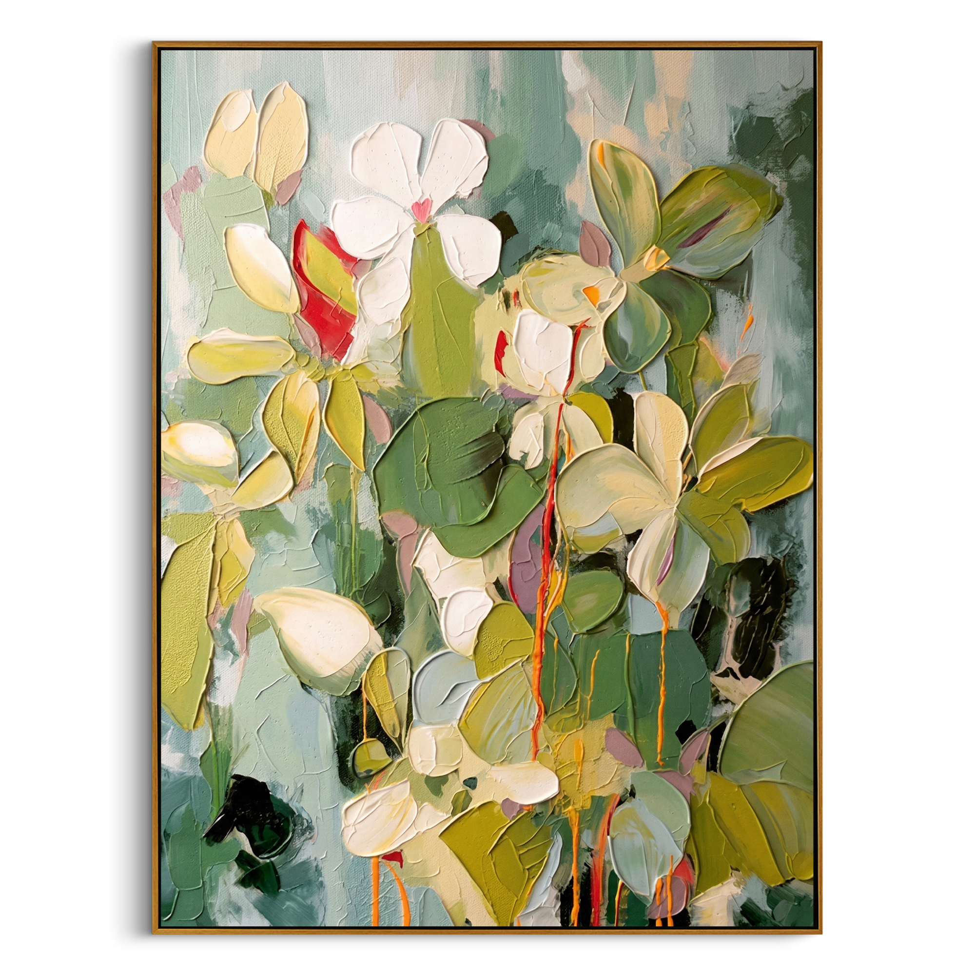 "Creamy Petals" – Sage Green Impasto Floral Oil Painting | Modern Minimalist Textured Bedroom Wall Art#FL312