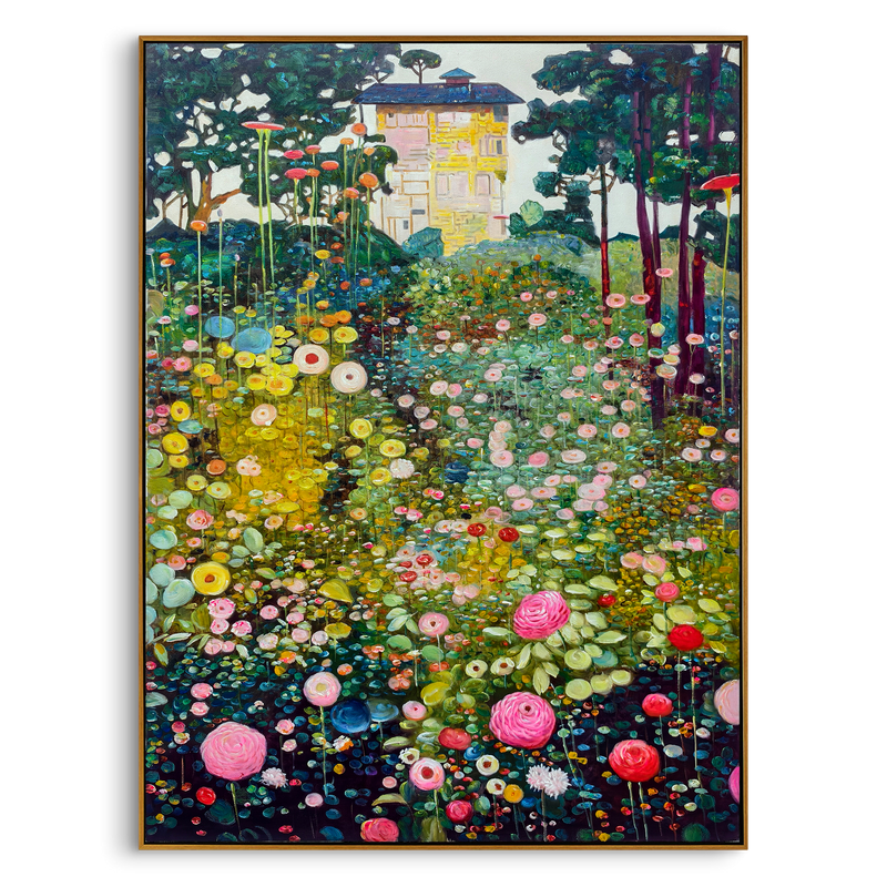 "Summer Secret Garden" – Klimt-Inspired Decorative Floral Oil Painting | Vintage Pastoral Villa Bedroom Wall Art#FL314