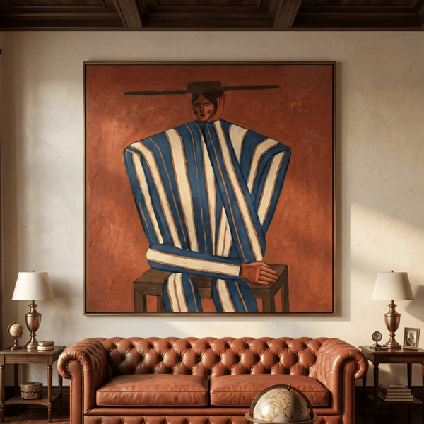"Striped Serenity" - Modern Heavy Impasto Abstract Artwork | Golden & Brown Palette Knife Painting | Luxury Square Wall Art #PT 2591