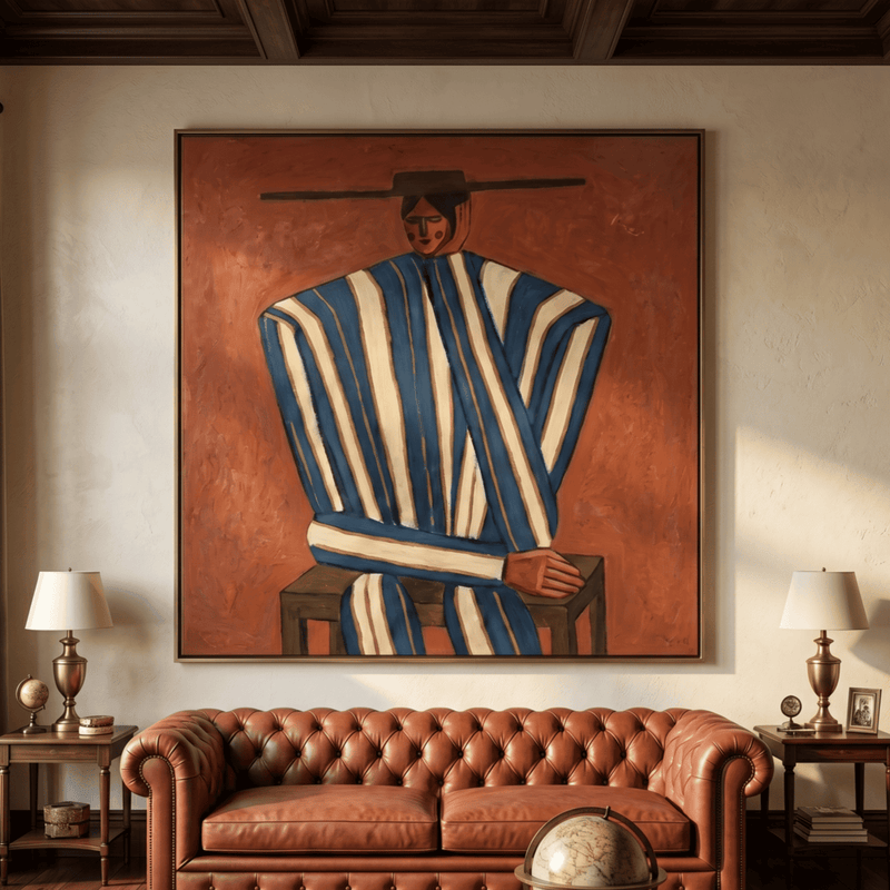 "Striped Serenity" - Modern Heavy Impasto Abstract Artwork | Golden & Brown Palette Knife Painting | Luxury Square Wall Art #PT 2591