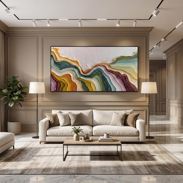 "Color Flowing Layer" - Modern Heavy Impasto Abstract Artwork | Beige Palette Knife Painting | Luxury Horizontal Wall Art #PT 2618