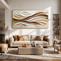 "Layered Wave" - Modern Heavy Impasto Ocean Wave Seascape | Beige Palette Knife Painting | Luxury Horizontal Wall Art #PT 2622