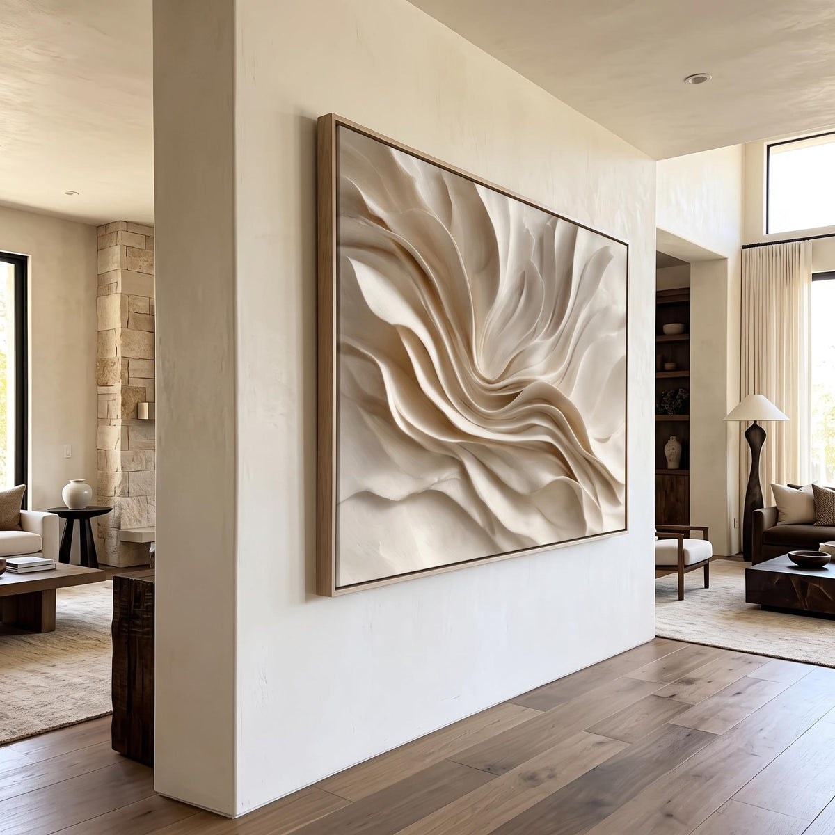 "Earthy‑Tone Soft Fold Abstract Wall" - Modern Heavy Impasto Abstract Artwork | Beige Palette Knife Painting | Luxury Horizontal Wall Art #PT 2614