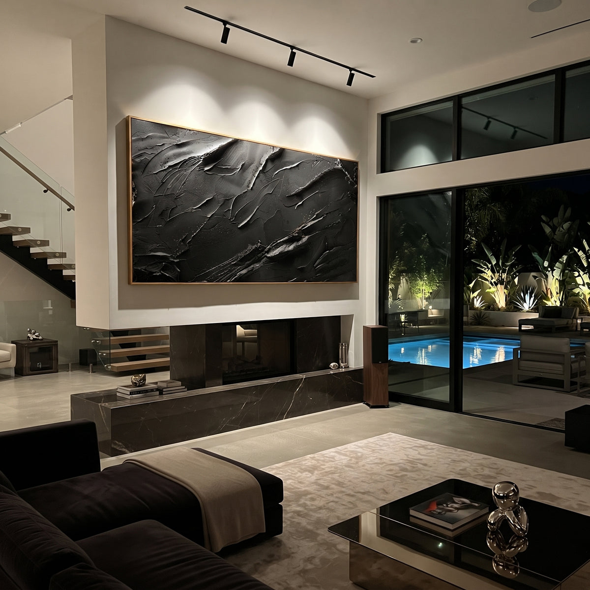 "Midnight Expressive Balance" is a 100% hand-painted abstract artwork created with professional oil and acrylic paints on high-quality canvas. Its black palette and visible textured strokes give every piece authentic handmade variation and tactile depth.