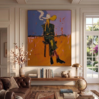 "Cigarettes Western Cowboy" - Modern Heavy Impasto Western Animal Artwork | Orange Palette Knife Painting | Luxury Vertical Wall Art #PT 2646