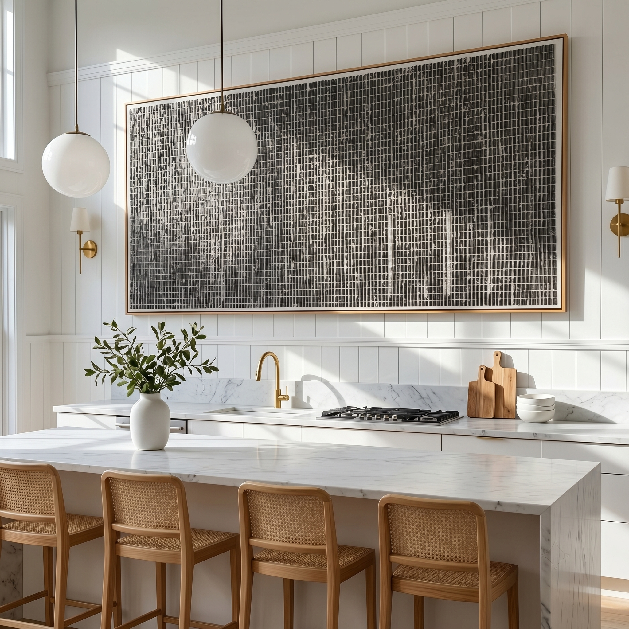 "Monochrome Grid Textured Relief" – Modern Heavy Impasto Minimal Geometric Abstract | 3D Charcoal Grey & Off-White Palette Knife Painting | Luxury Horizontal Wall Art #PT 577
