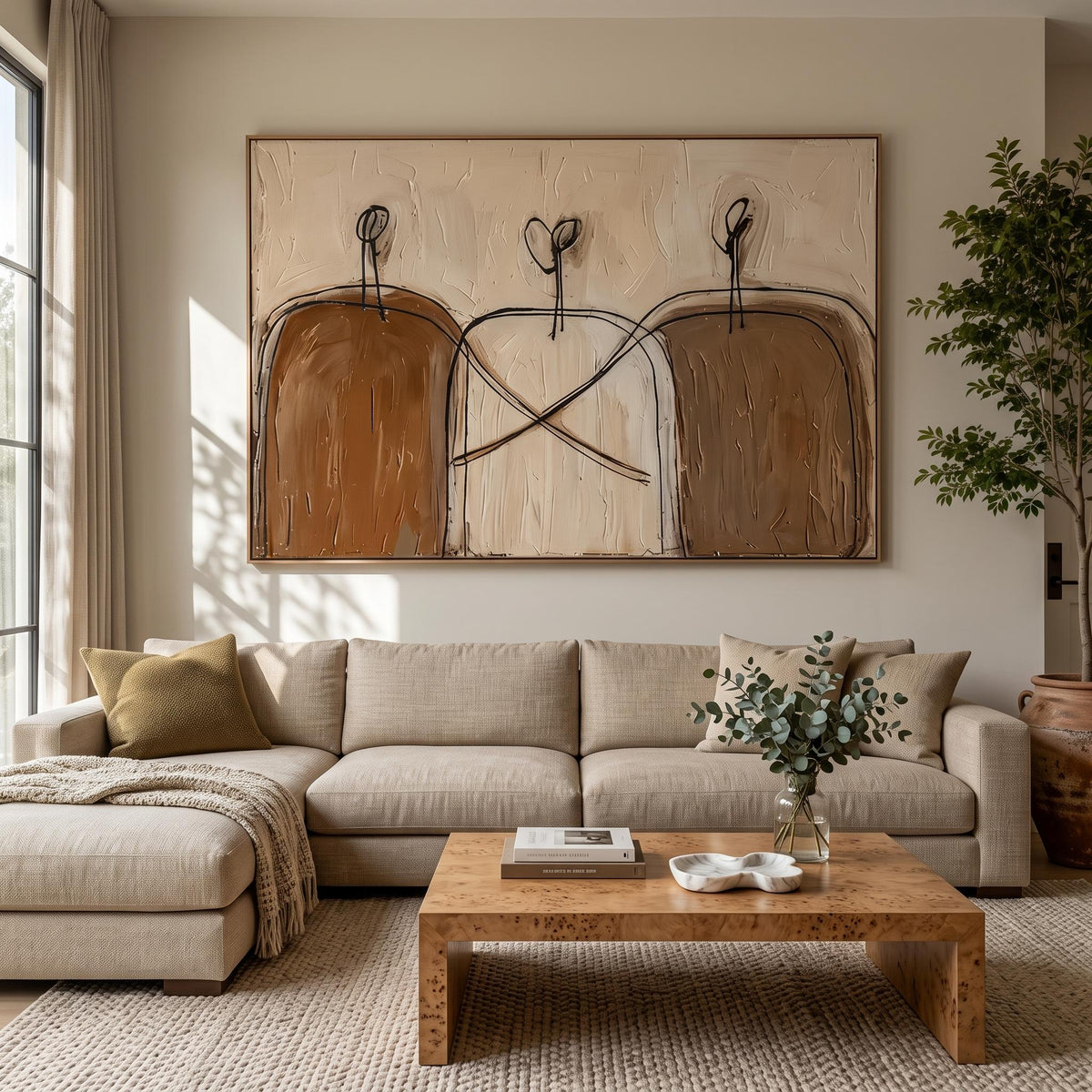 "Earthy‑Tone Minimal Abstract Figure Wall" - Modern Heavy Impasto Abstract Artwork | Brown Palette Knife Painting | Luxury Horizontal Wall Art #PT 2609