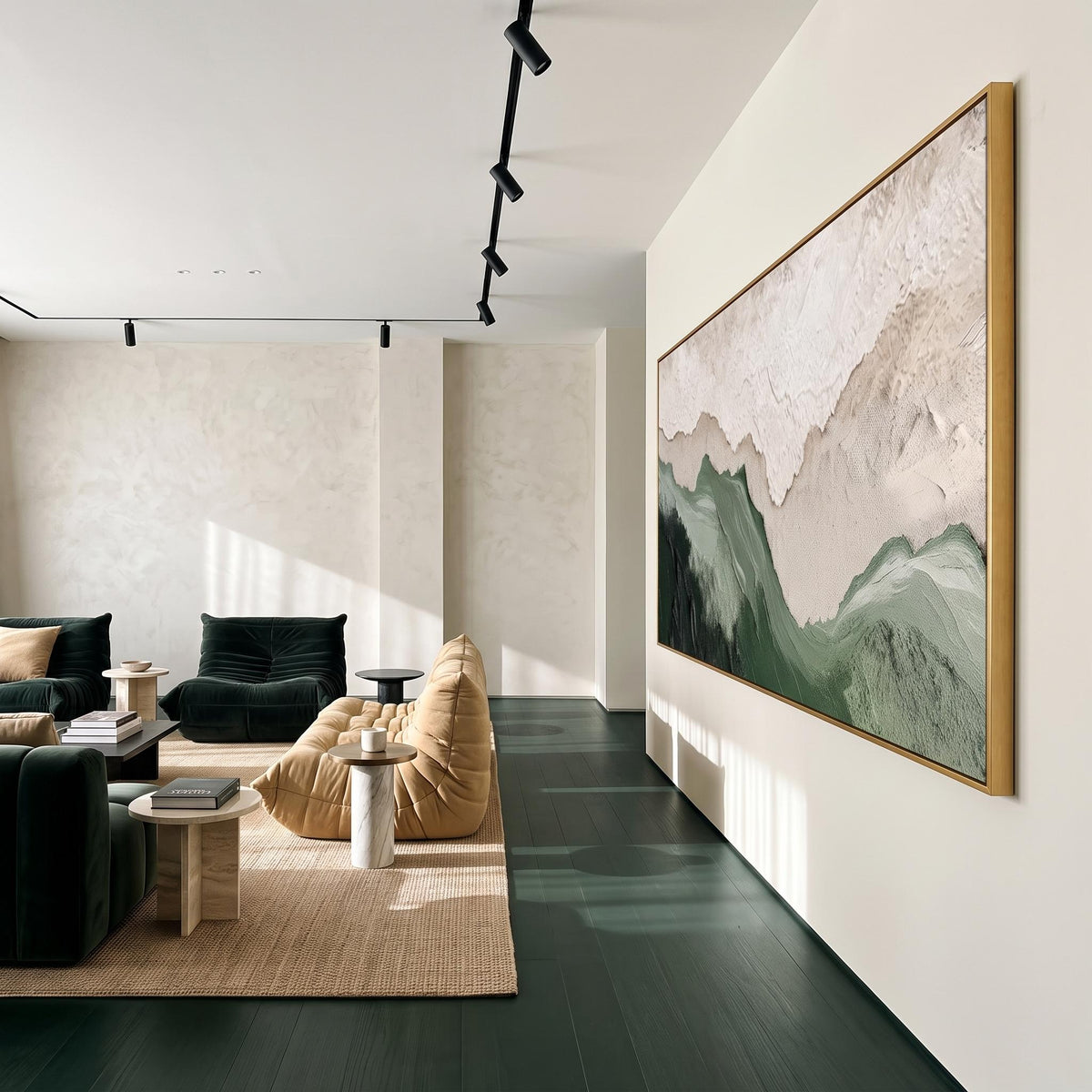 "Layered Mountain" - Modern Heavy Impasto Landscape Artwork | Beige Palette Knife Painting | Luxury Horizontal Wall Art #PT 2631