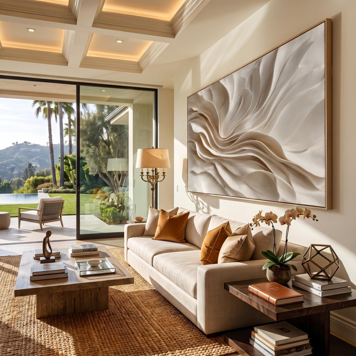 "Earthy‑Tone Soft Fold Abstract Wall" - Modern Heavy Impasto Abstract Artwork | Beige Palette Knife Painting | Luxury Horizontal Wall Art #PT 2614