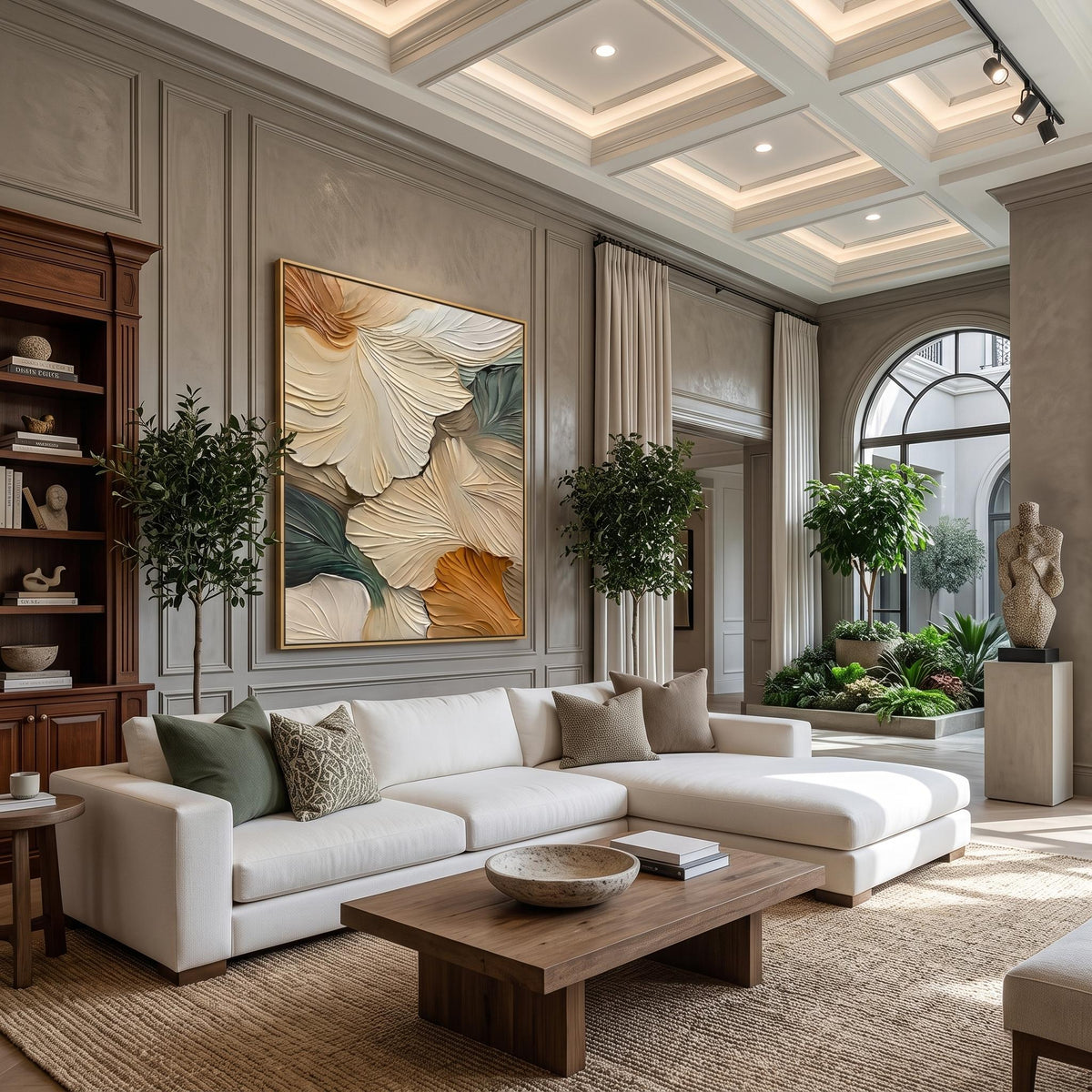 "Abstract Ginkgo Leaf" - Modern Heavy Impasto Botanical Tree Artwork | Beige Palette Knife Painting | Luxury Vertical Wall Art #PT 2615