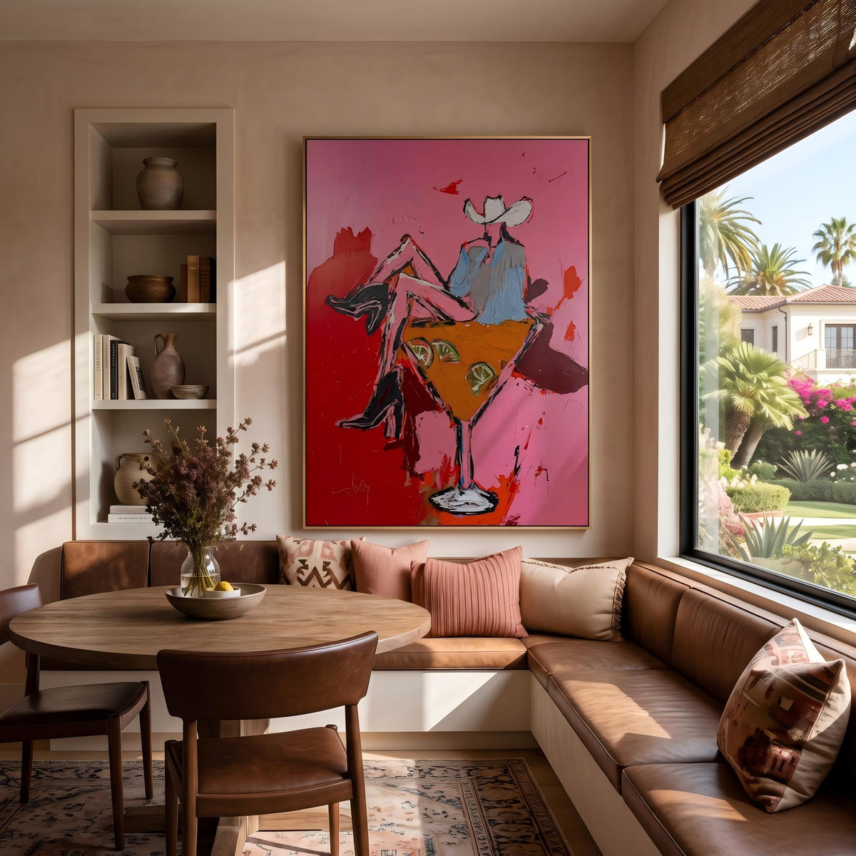 "Pink Cowgirl Cocktail" - Modern Heavy Impasto Western Animal Artwork | Pink Palette Knife Painting | Luxury Vertical Wall Art #PT 2651